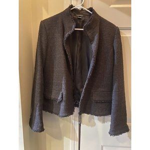 Ellen Tracy Wool Blend Tailored Jacket‎ Brown Size  14 Dressy Fringe Trim Blazer